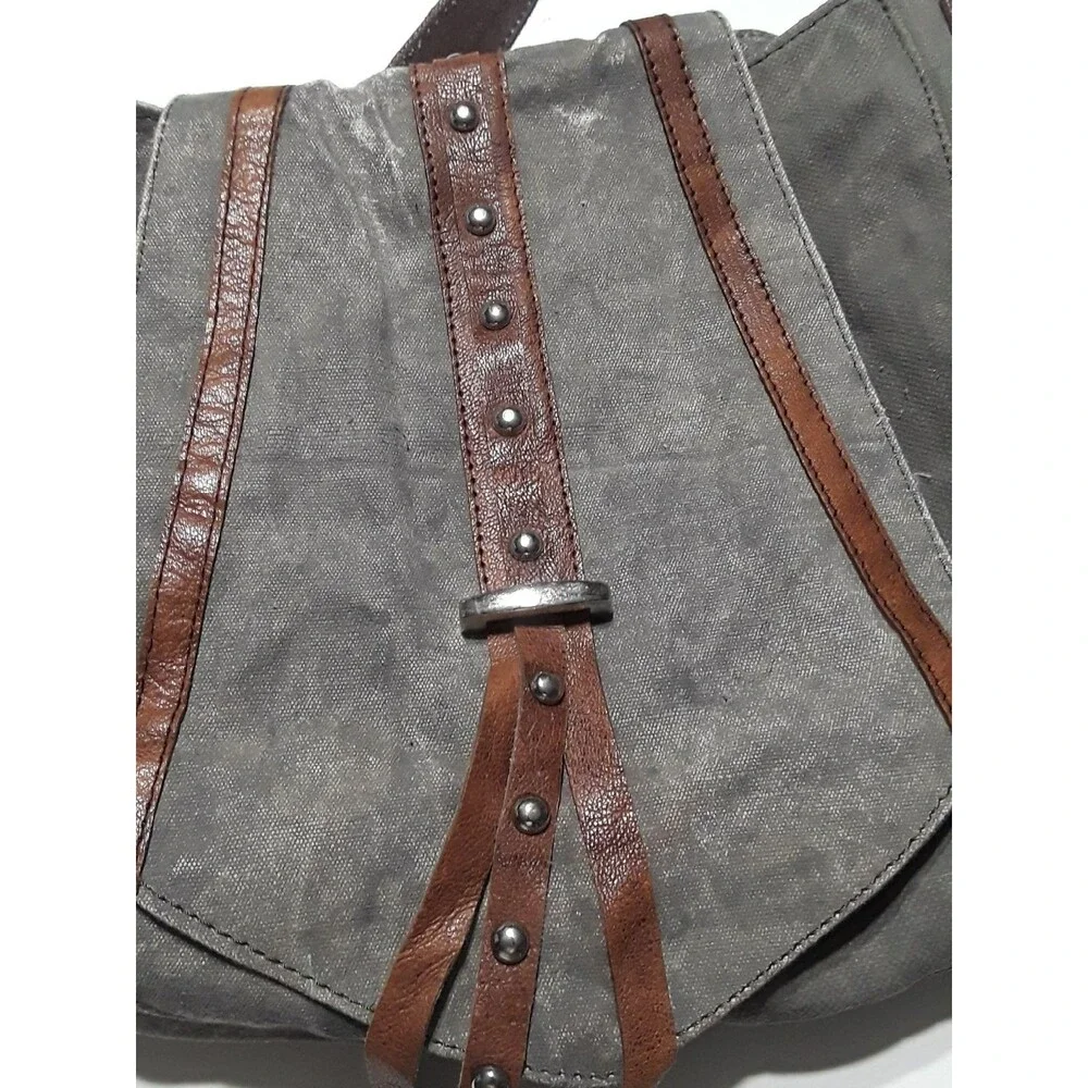 Canvas Crossbody Bag Leather Trim Studded Flap‎ Purse Shoulder Bag